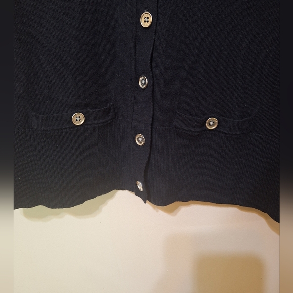 Women's Anne Klein black medium Cardigan button-up pockets flaw - Picture 5 of 7